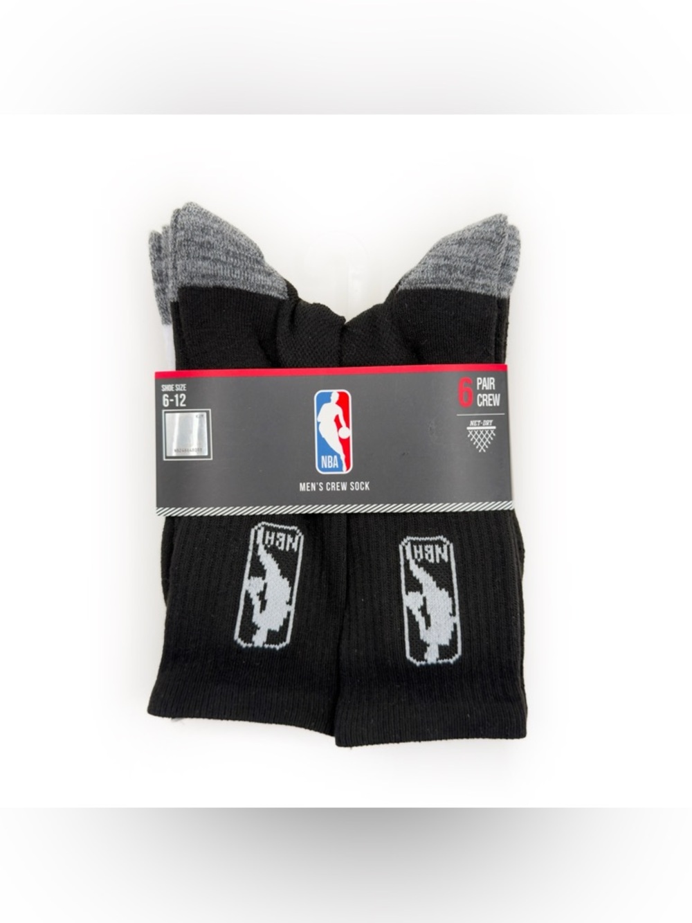 NBA Crew Socks 6 Pack Mens Black White Gray Basketball Athletic Casual